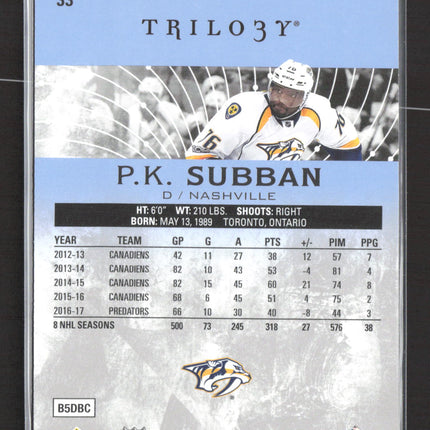 2018 Upper Deck Trilogy P.K. Subban #33 /999