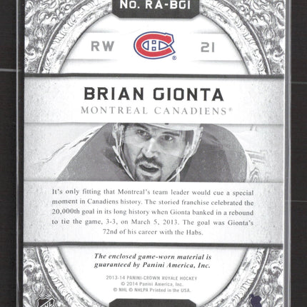 2014 Panini Crown Royale Regal Achievements Brian Gionta #RA-BGI Jersey