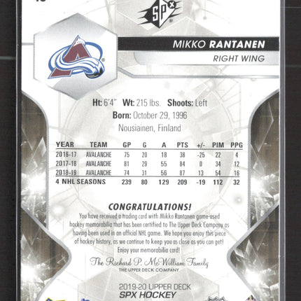 2020 Upper Deck SPx Hockey Mikko Rantanen #43 Jersey 082/199