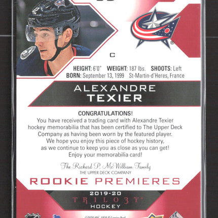 2020 Upper Deck Trilogy Rookie Premieres Alexandre Texier #65 Level /499 Jersey