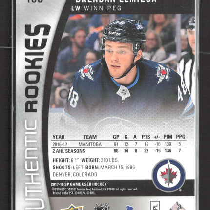 2018 Upper Deck SP Game Used Authentic Rookies Brendan Lemieux #109 131/221