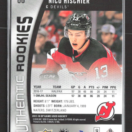 2018 Upper Deck SP Game Used Authentic Rookies Nico Hischier #86 199/218