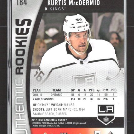 2018 Upper Deck SP Game Used Authentic Rookies Kurtis MacDermid #184 /100