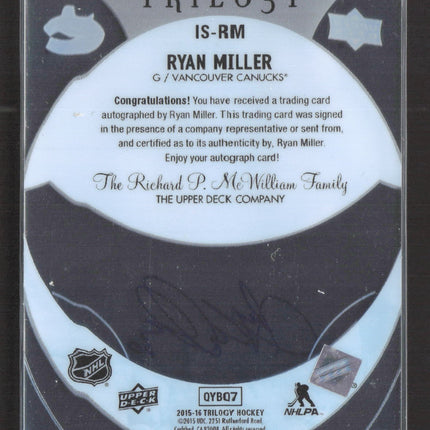 2015 Upper Deck Trilogy Ice Scripts Ryan Miller #IS-RM Auto