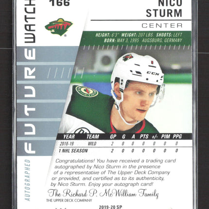 2020 Upper Deck SP Authentic Future Watch Nico Sturm #166 Auto /999