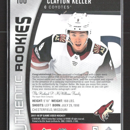 2018 Upper Deck SP Game Used Authentic Rookies Clayton Keller #100 Jersey Auto