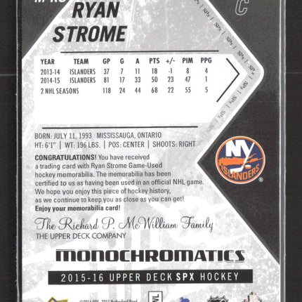 2016 Upper Deck SPx Monochromatics Ryan Strome #M-RS Game-Used Jersey