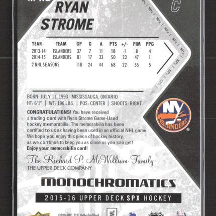2016 Upper Deck SPx Monochromatics Ryan Strome #M-RS Game-Used Jersey