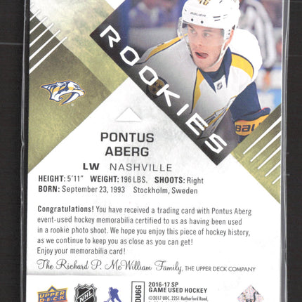 2017 UD SP Game Used Hockey Pontus Aberg #145 Authentic Rookies Jersey 221/399