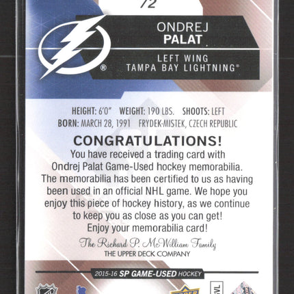 2016 Upper Deck SP Game-Used Ondrej Palat #72 Game-Used Jersey