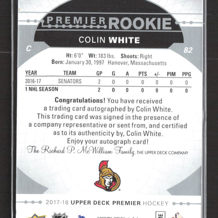 2018 Upper Deck Premier Hockey Colin White #81 Auto
