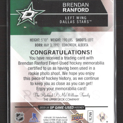 2016 Upper Deck SP Game Used Hockey Brendan Ranford #129 230/399 Jersey