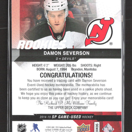 2015 Upper Deck SP Game Used Damon Severson #164 Memorabilia 240/499 Jersey