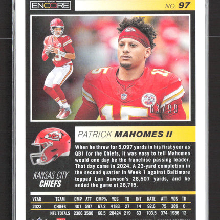 2025 Panini Encore Pinnacle Patrick Mahomes II #97 Orange /99