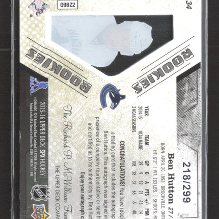 2014 Upper Deck SPx Hockey Ben Hutton #134 Jersey Patch 218/299