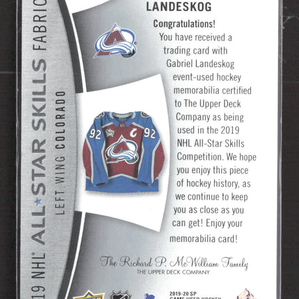 2020 UD SP Game Used All-Star Skills Fabrics Gabriel Landeskog #AS-GL Jersey