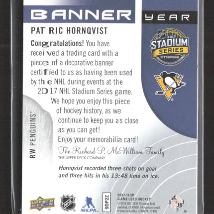 2018 Upper Deck SP Game Used Banner Year Patric Hornqvist #BSS-PH Relic