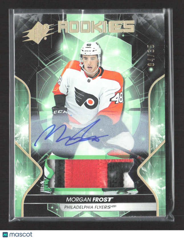 2020 Upper Deck SPx Hockey Morgan Frost #54 Green Patch 04/35 Auto