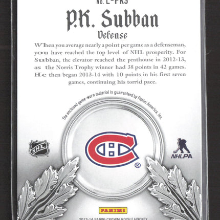 2014 Panini Crown Royale Lords of the NHL P.K. Subban #L-PKS Prime 11/25 Patch