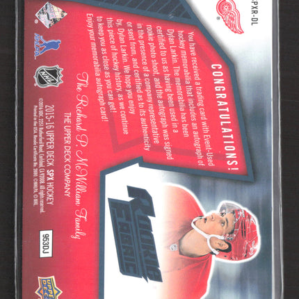 2015 Upper Deck SPx Hockey Dylan Larkin #SPXR-DL Patch Auto /10