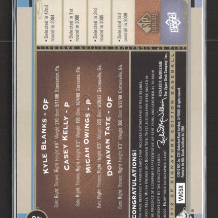 2012 SP Signature Quad Auto Kyle Blanks Casey Kelly Donovan Tate Micah Owings