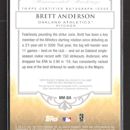 2011 Topps Marquee Monumental Markings Brett Anderson #MM-BA 261/570 Auto