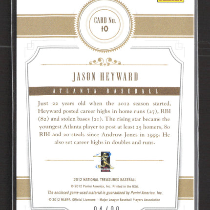 2012 Panini National Treasures Jason Heyward #10 94/99 Treasure Jersey