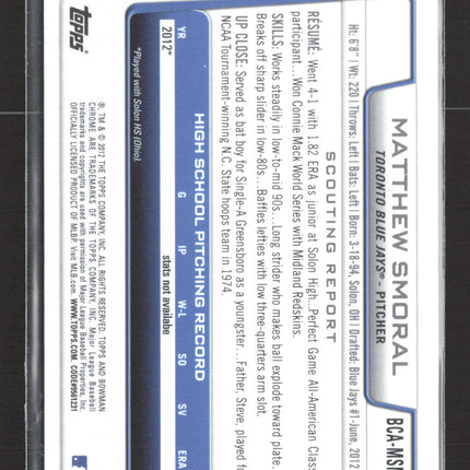 2012 Bowman Chrome Matthew Smoral #BCA-MSM 1st Bowman Auto
