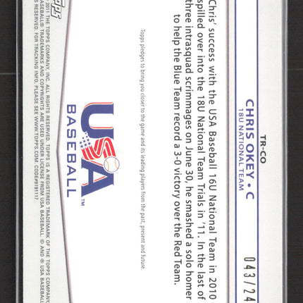 2011 Topps USA Baseball Chris Okey #TR-CO Jersey 043/240