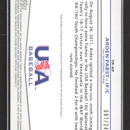 2011 Topps USA Baseball Arden Pabst #TR-AP Jersey 097/240