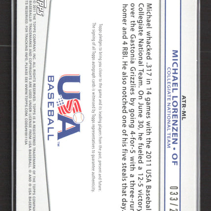 2011 Topps USA Baseball Collegiate Michael Lorenzen #ATR-ML Jersey Auto /214