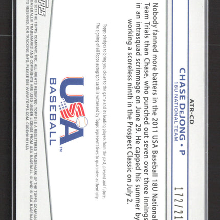 2011 Topps USA Baseball Chase DeJong #ATR-CD Jersey Auto 172/214