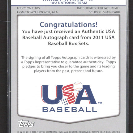 2011 Topps USA Baseball Mikey White #USA-A68 Auto