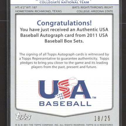 2011 Topps USA Baseball Brady Rodgers #USA-A19 18/25 Auto