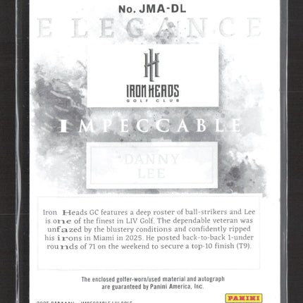 2025 Panini Impeccable LIV Golf Elegance Danny Lee #JMA-DL /4 Jersey Patch Auto