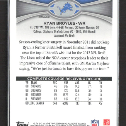 2012 Topps Chrome Ryan Broyles #BW-186 Blue Wave Refractor RC