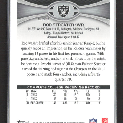 2012 Topps Chrome Rod Streater #BW-42 Blue Wave Refractor RC