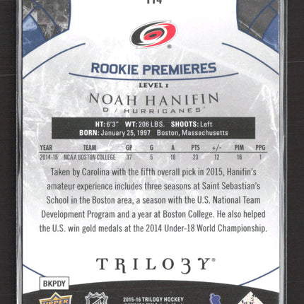 2015 Upper Deck Trilogy Rookie Premieres Noah Hanifin #114 Level 157/399