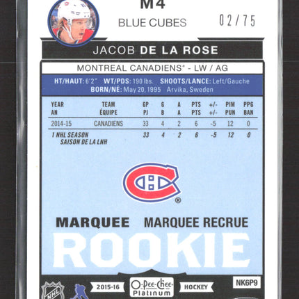 2016 O-Pee-Chee Platinum Jacob de la Rose #M4 Blue Cubes 02/75