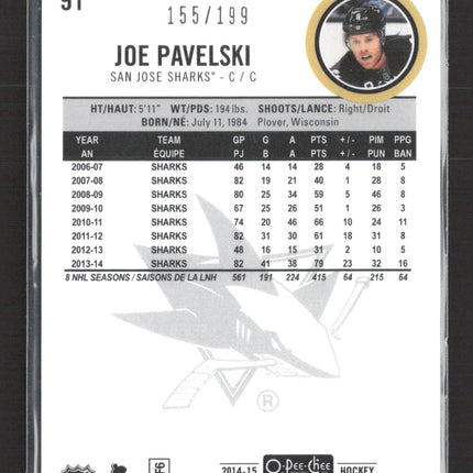2015 O-Pee-Chee Platinum Joe Pavelski #91 155/199