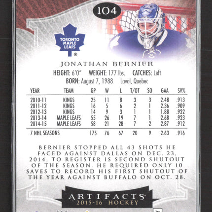 2015 Upper Deck Artifacts Jonathan Bernier #104 /999