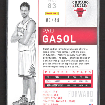 2014 Panini Totally Certified Pau Gasol #83 Purple 01/49