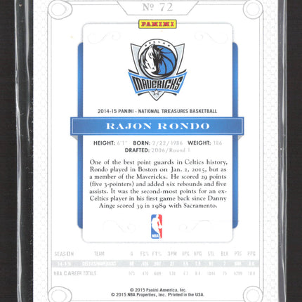 2015 Panini National Treasures Rajon Rondo #72 52/99