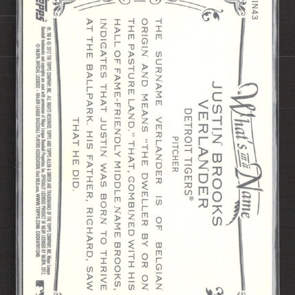 2012 Topps Allen & Ginter What's in a Name Justin Verlander #WIN43