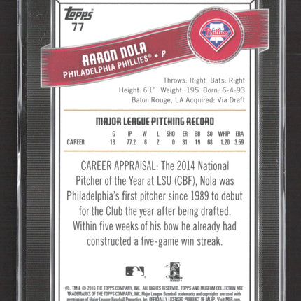 2016 Topps Museum Collection Aaron Nola #77 Blue RC 13/99