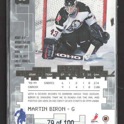 1999 Be A Player Millennium Signature Series Martin Biron #35 /100