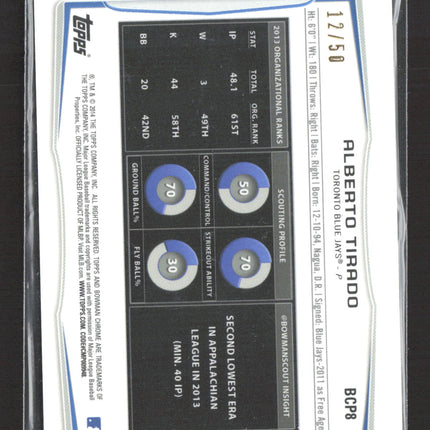 2014 Bowman Chrome Alberto Tirado #BCP8 Gold Refractor 12/50 1st Bowman