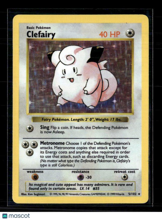Pokemon 1999 Base Set Clefairy Shadowless #5/102