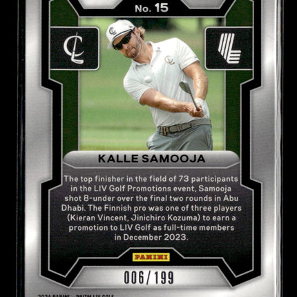 2024 Panini Prizm LIV Golf Kalle Samooja #15 Teal RC Teal /275