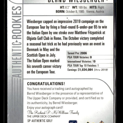 2021 Upper Deck SP Authentic Golf Authentic Rookies Bernd Wiesberger #91 385/799